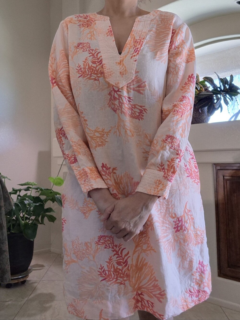 Chico's 100% Linen, Kurta Dress With Pockets Sz 12/14 Large - Picture 4 of 17